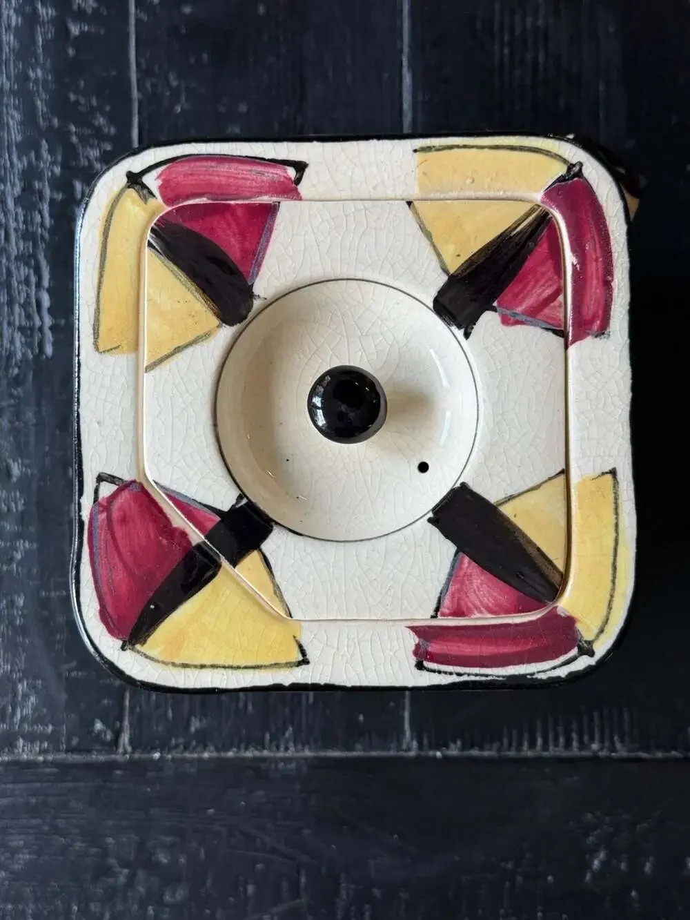 Vintage Art Deco Style Japanese Ceramic Tea Jar or Biscuit Barrel with Geometric